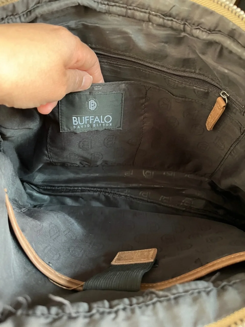 Buffalo David Bitton Olive Canvas Messenger Bag with Brown Trim
